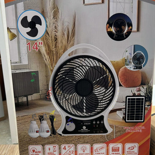 ABANICO SOLAR RECARGABLE PORTATIL 8", MESA PISO CON LUZ