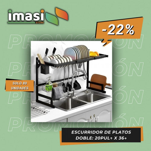 ESCURRIDOR DE PLATOS DOBLE ACERO ANTICORROSIVO